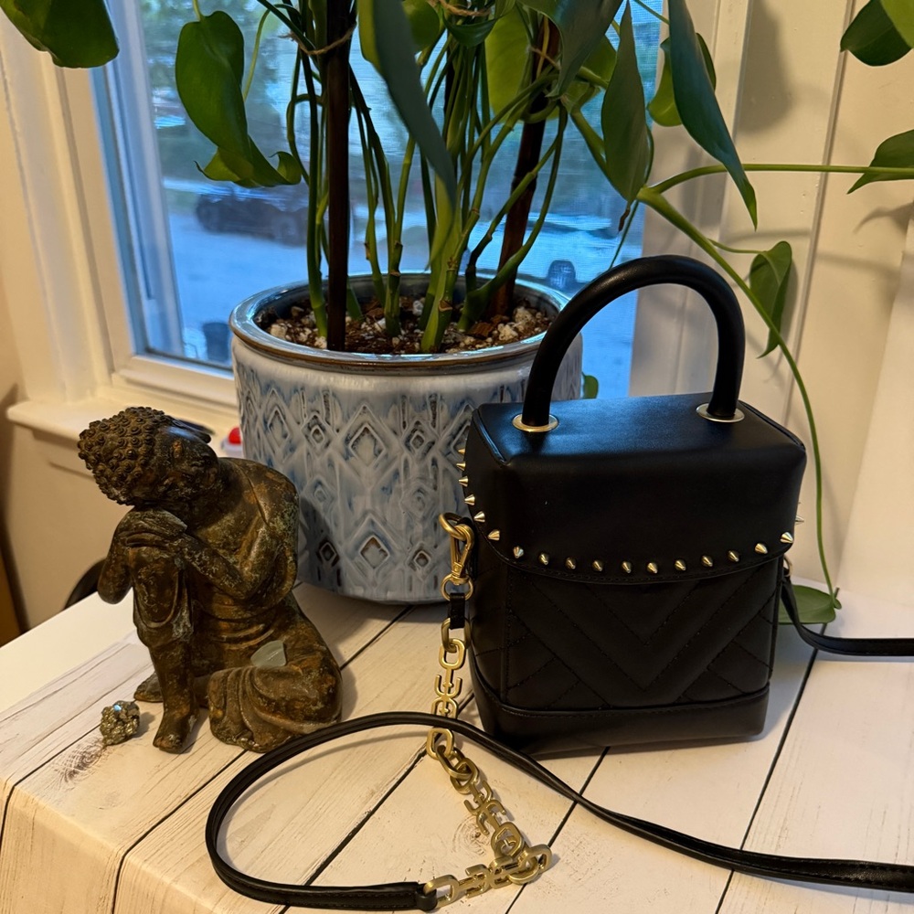 Sam Edelman | Black Vegan Leather Studded Crossbody Mini Bag